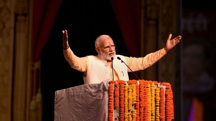 Prime Minister Narendra Modi addresses during Dussehra celebrations, at Dwarka in New Delhi. | PTI
