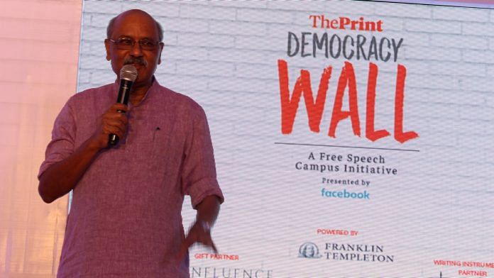 Shekhar Gupta at Democracy Wall at NULSAR | ThePrint
