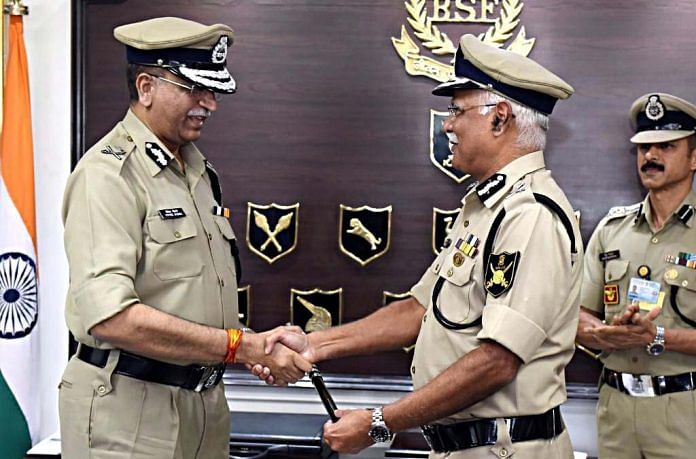 IPS officer Vivek Kumar Johri (left) after taking charge as the Director-General of Border Security Force (BSF), in New Delhi | Photo: ANI