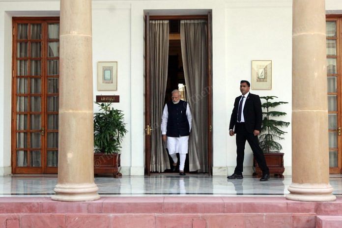 PM Narendra Modi leaving to receive Gotabaya Rajapaksa at Hyderabad House