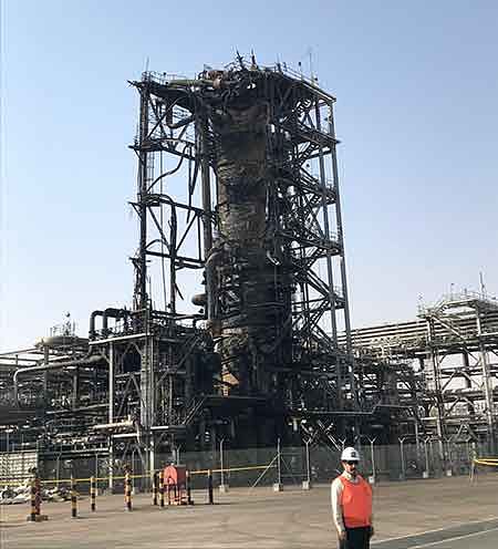 One of the crude stabiliser columns in Khurais oilfield that was attacked on 14 September