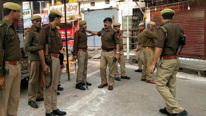 Police personnel on duty in Ayodhya