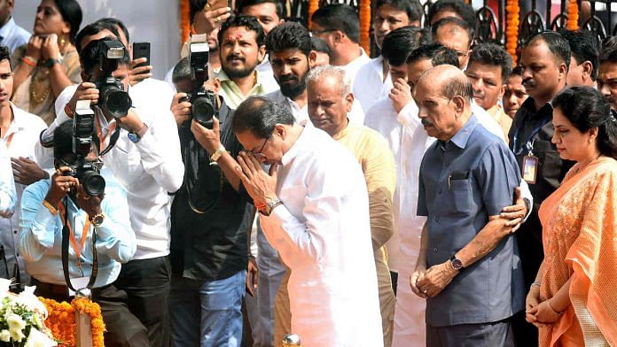 Shiv Sena Chief Uddhav Thackeray paying tributes to party founder and his father Balasaheb Thackeray on his 7th death anniversary, in Mumbai
