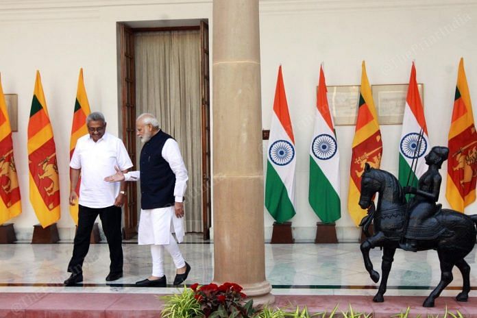 Sri Lankan President Gotabaya Rajapaksa (left) meets PM Narendra Modi (right)