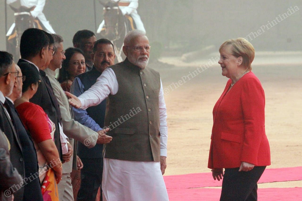 PM Narendra Modi introducing S. Jaishankar to Angela Merkel | Photo: Praveen Jain | ThePrint