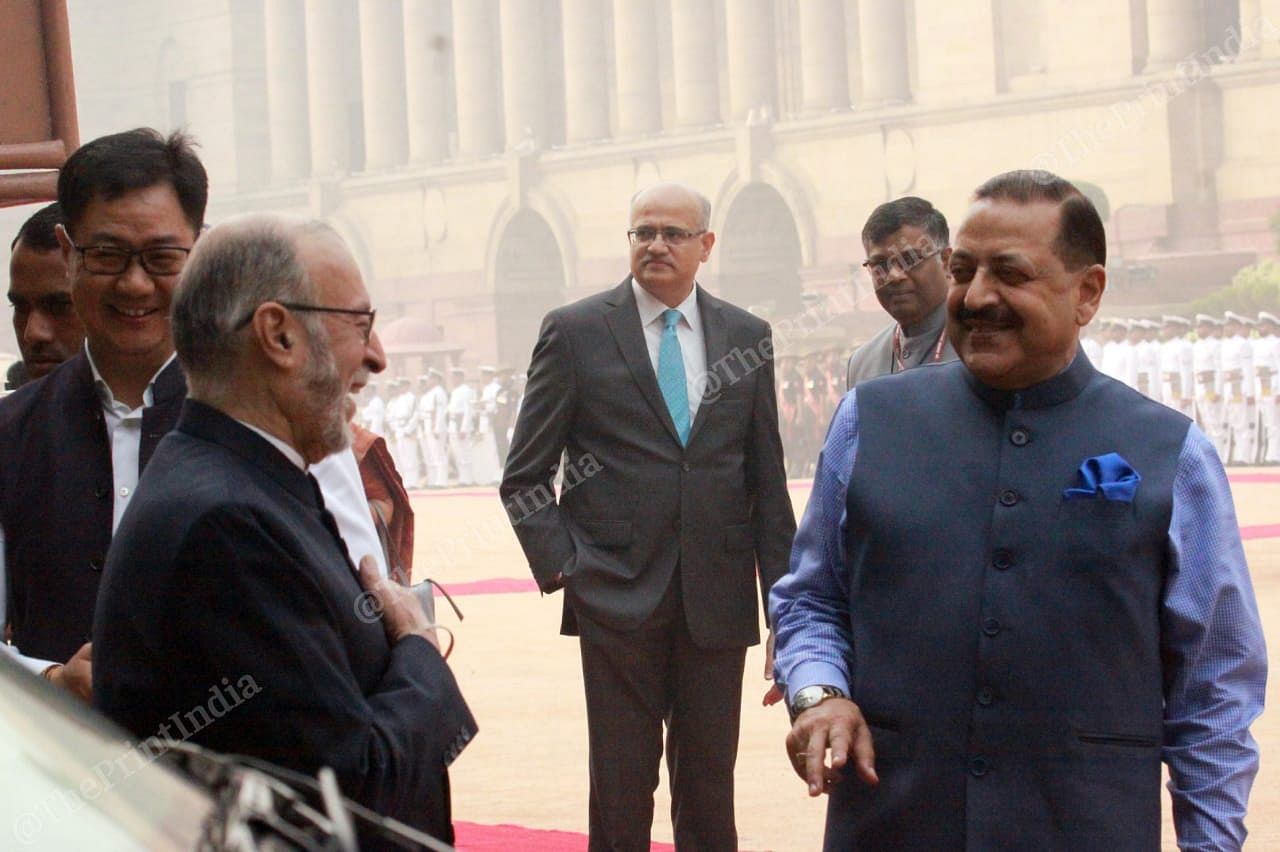 Also present at the welcome at Rashtrapati Bhavan were union ministers Kiren Rijiju and Jitendra Singh along with Lt. Governor of Delhi, Anil Baijal | Photo: Praveen Jain | ThePrint