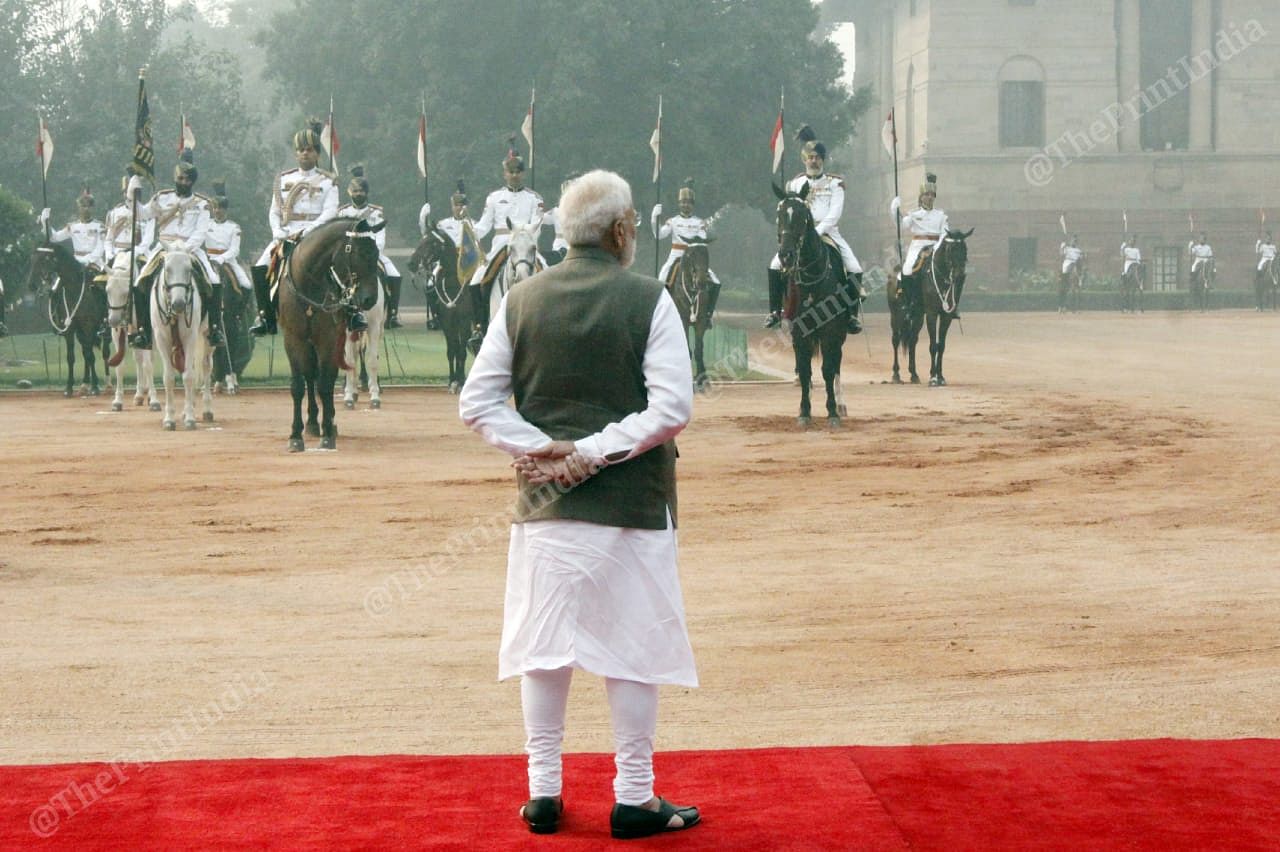 Prime Minister Narendra Modi overseeing the ceremonial welcome at Rashtrapati Bhavan | Photo: Praveen Jain | ThePrint