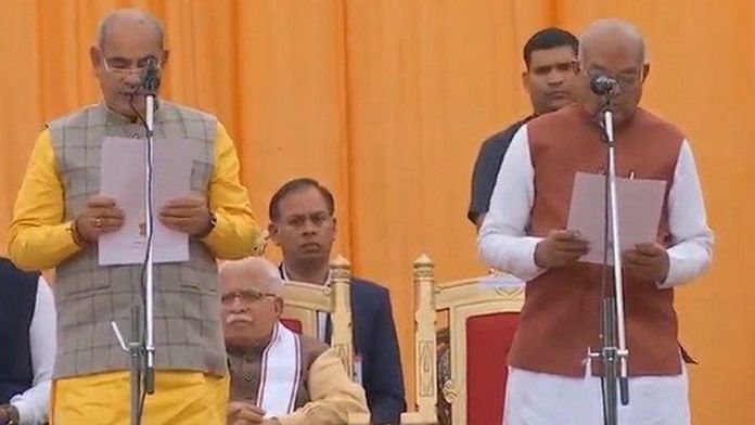 Ministers taking oath in Chandigarh on 14 November, 2019 | Photo: Twitter @@cmohry