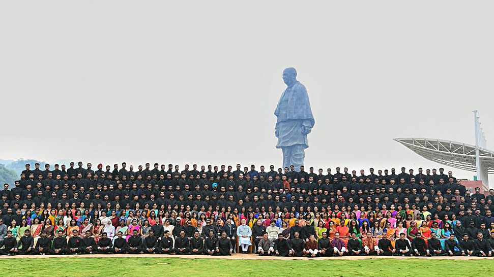 PM Narendra Modi with IAS probationary officers, at the Statue of Unity in Kevadia, Gujarat on 31 October