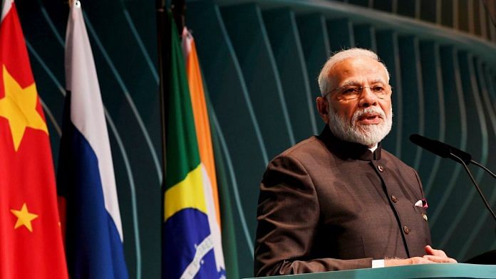Prime Minister Narendra Modi addresses the BRICS Business Forum, on the sidelines of BRICS Summit, in Brasilia, Brazil