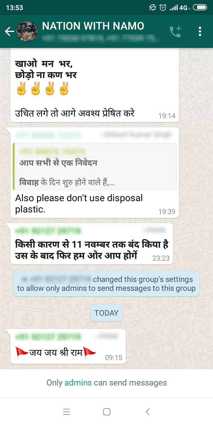 A screenshot from a pro-Modi WhatsApp group