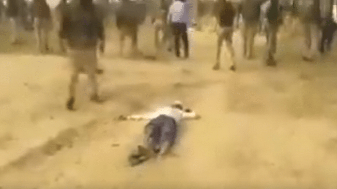 A screenshot of the clip where the Unnao man can be seen lying on the ground