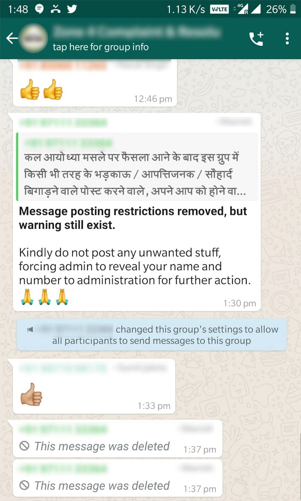 Another screenshot from a colony WhatsApp group
