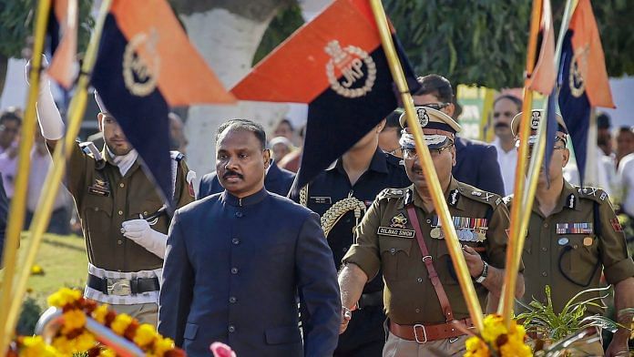 First Lieutenant Governor of Jammu and Kashmir, Girish Chandra Murmu, inspects the guard of honour on the first day of the re-opening of the Civil Secretariat following the annual 'Darbar Move', in Jammu. | PTI
