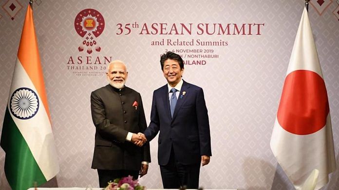 PM Modi with Japanese counterpart Shinzo Abe at ASEAN summit in Bangkok | Twitter