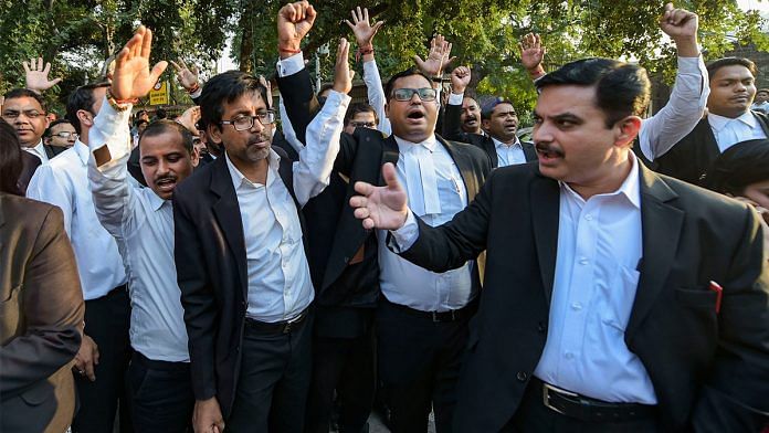Lawyers protest outside the Delhi High Court | PTI
