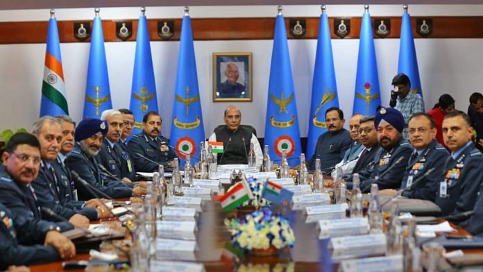 Rajnath Singh at the IAF Commanders' Conference in New Delhi on 25 November