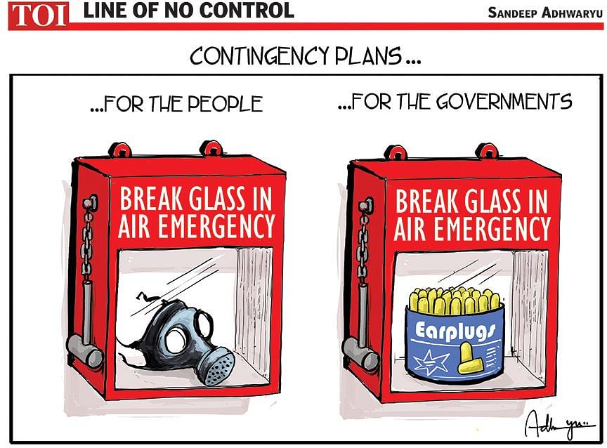 Sandeep Adhwaryu Delhi air quality cartoon
