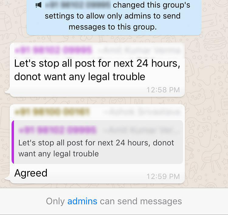A screenshot from a south Delhi colony WhatsApp group