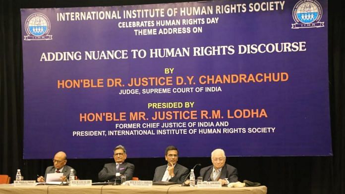 From L-R: Senior lawyer Pravin Parekh, former CJI R.M. Lodha, Supreme Court judge D.Y. Chandrachud and senior advocate Soli Sorabjee at an event organised in Delhii on Human Rights Day, Tuesday | Manisha Mondal