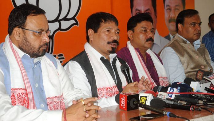 Asom Gana Parishad (AGP) President Atul Bora addressing a press conference jointly organized by BJP-AGP after the alliance ahead of the General Election 2019 at BJP State party head office at Hengrabari in Guwahati on Friday. | ANI