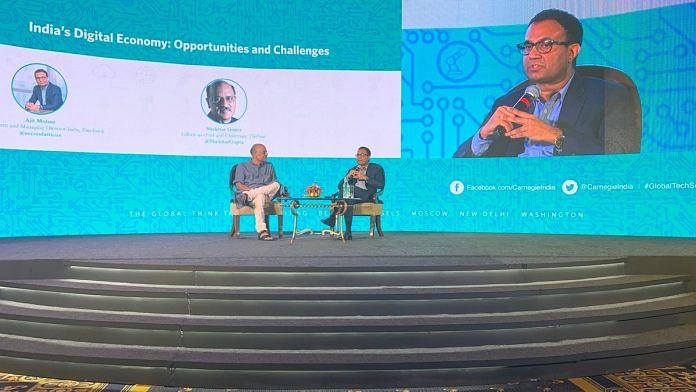 Facebook India MD Ajit Mohan in conversation with ThePrint's Editor-in-Chief Shekhar Gupta at Carnegie India's Global Technology Summit in Bengaluru