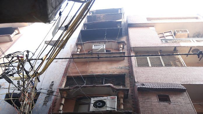 The building where the fire broke out in Delhi's Anaj Mandi