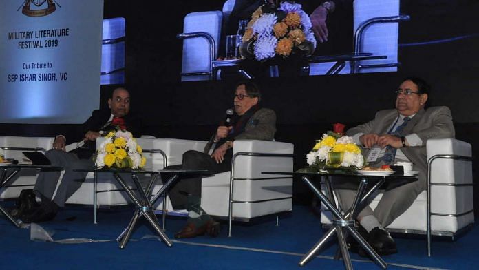 Former RAW chief A.S. Dulat (centre) speaks at the festival in Chandigarh Friday