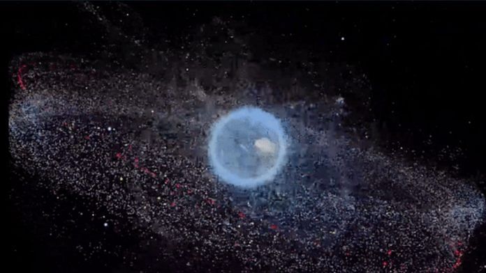ESA's impression of the space debris floating around the Earth