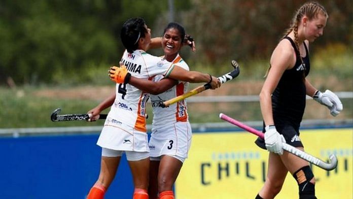 Members of junior Indian women's hockey team celebrate their win against New Zealand | Twitter