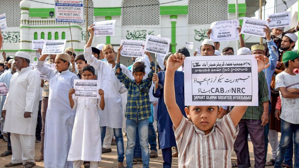 File photo | A protest against the passing of Citizenship Amendment Bill in Hyderabad | PTI