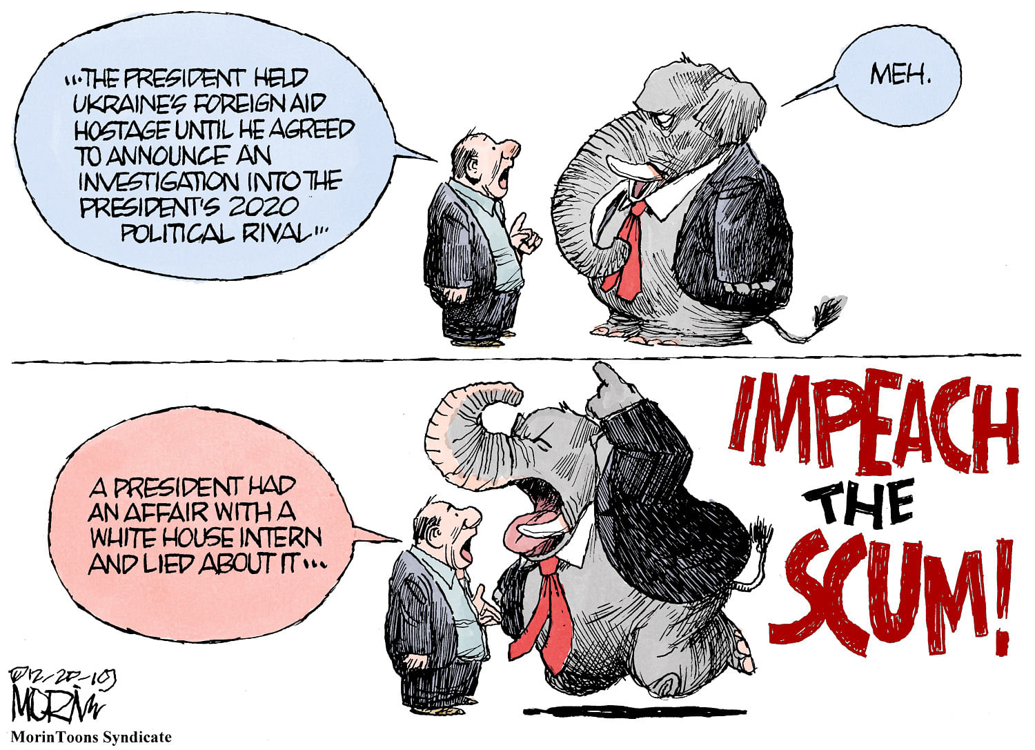 Jim Morin cartoon Republican Party Trump impeachment