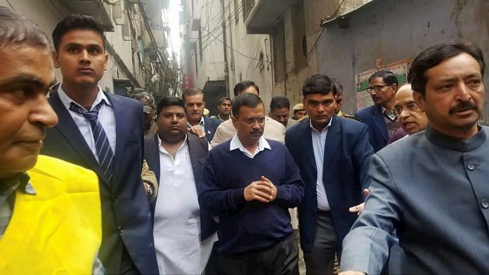 Delhi CM Arvind Kejriwal at the site where a major fire broke out in a factory on 8 December, 2019 | Photo: PTI