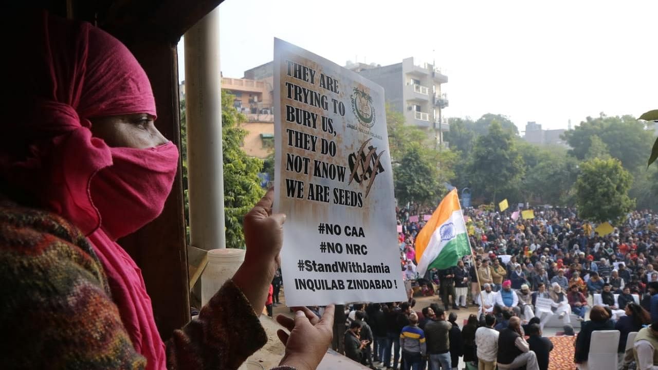 A protest against CAA and NRC at Nizamuddin in New Delhi 