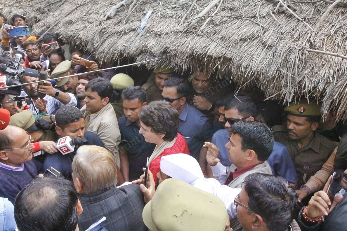 Congress leader Priyanka Gandhi after visiting the family of the Unnao rape victim | Photo: Praveen Jain | ThePrint Team