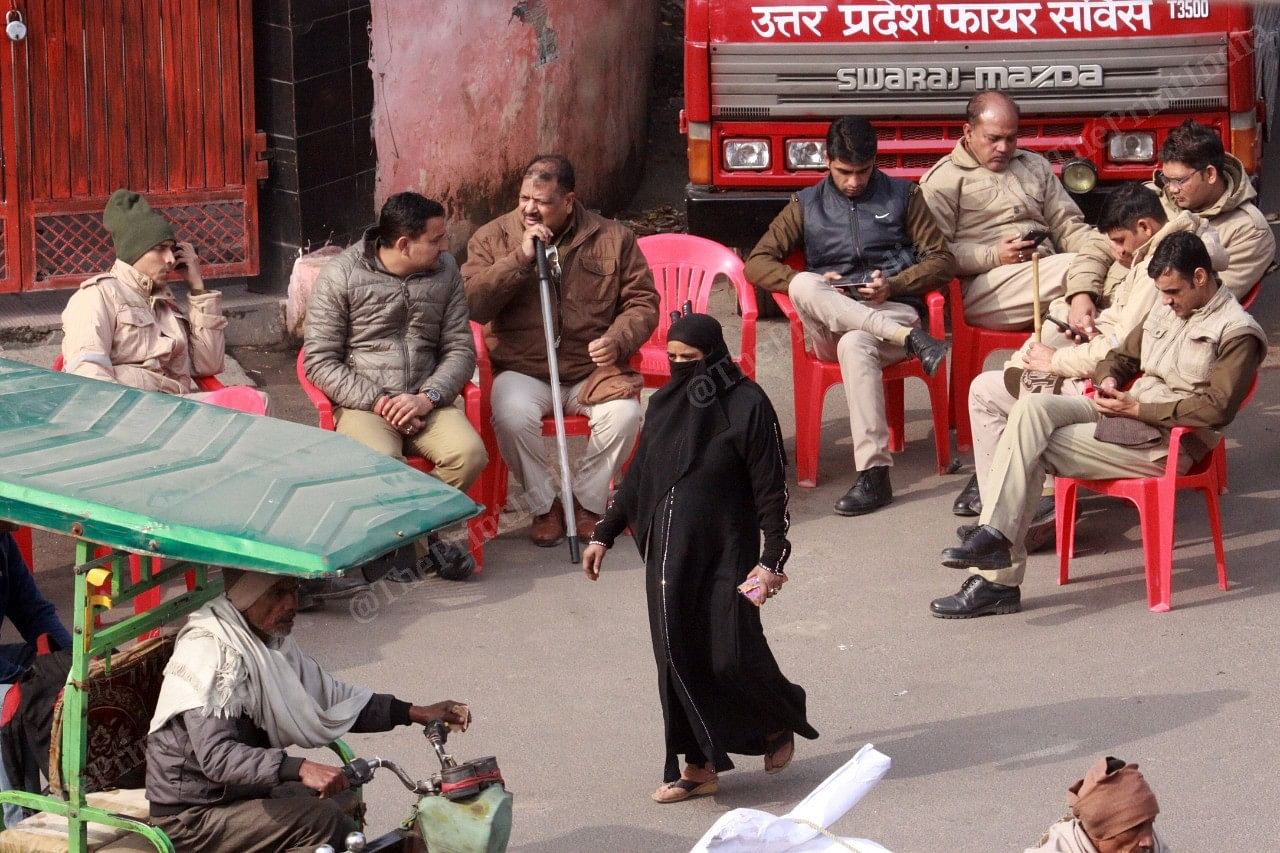 Heavy police deployment at Ghanta Ghar market in Meerut