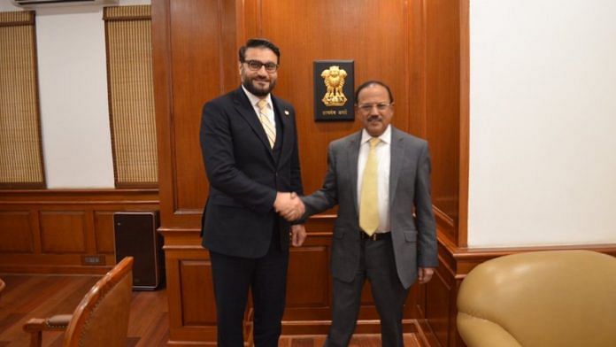 Afghanistan NSA Hamdullah Mohib with India's NSA Ajit Doval | Twitter @AfghanistanInIN