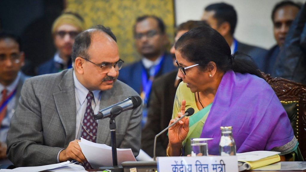 Union Finance Minister Nirmala Sitharaman and Revenue Secretary Ajay Bhushan at the 38th GST Council meeting | PTI