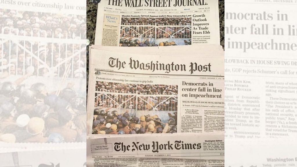 The front pages of Wall Street Journal, Washington Post, and New York Times covering the protests. | Twitter | @RanaAyyub