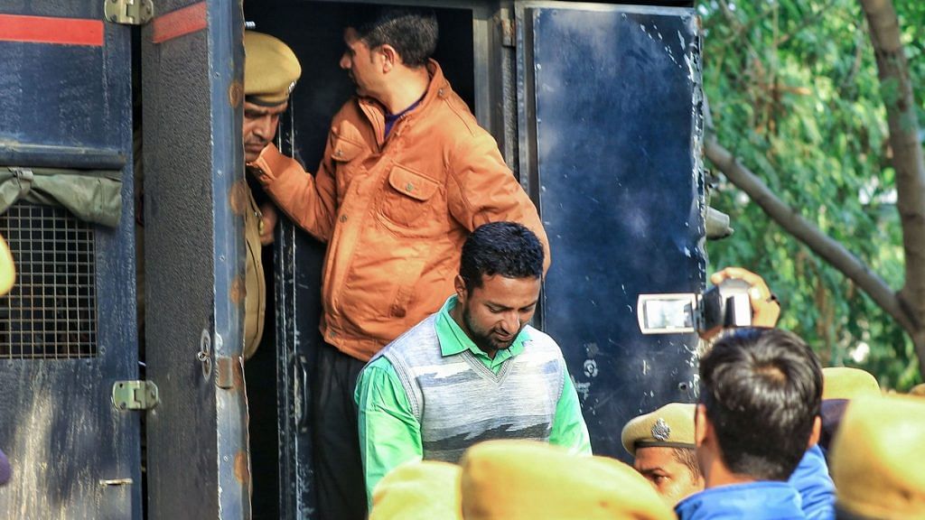 Police van carrying the accused in the 2008 Jaipur serial bomb blast arrives at court, in Jaipur, Friday, Dec. 20, 2019. The court pronounced its verdict giving the four convicts death penalty while one was acquitted. | PTI