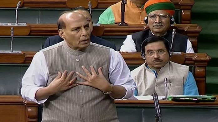 Union Minister Rajnath Singh speaks in the Lok Sabha during the Winter Session of Parliament | PTI
