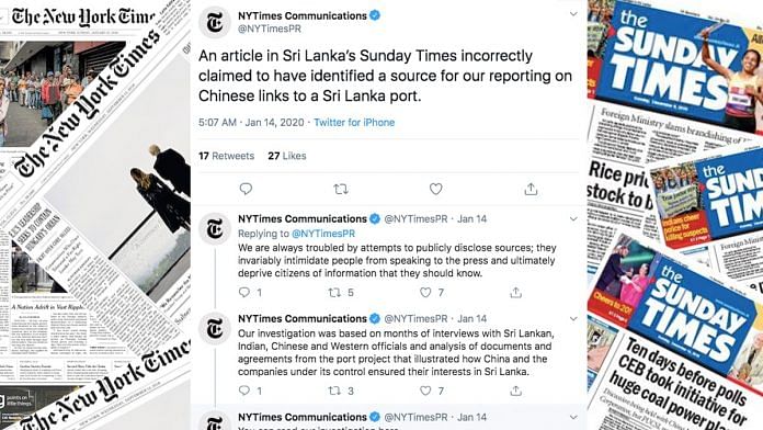 US' New York Times and Sri Lanka's Sunday Times | ThePrint Team