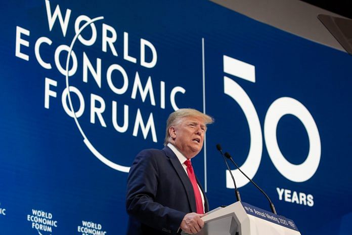 Donald Trump delivers a speech during a special address on the opening day of the World Economic Forum (WEF) in Davos on 21 January