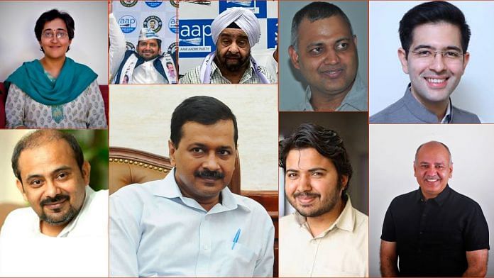 Atishi, Raghav Chadha, Dilip Pandey, Arvind Kejriwal, Manish Sisodia, Somnath Bharathi, Durgesh Pathak, Parhlad Sawhney, Vinay Mishra