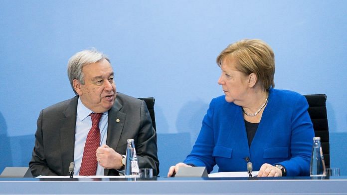 UN General Secretary António Guterres and German Chancellor Angela Merkel at the peace summit in Berlin | @antonioguterres | Twitter