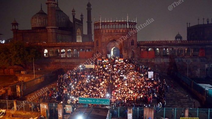 People protest against the Citizenship Amendment Act and National Register of Citizens at Jama Masjid, Delhi | Photo: Suraj Singh Bisht | ThePrint