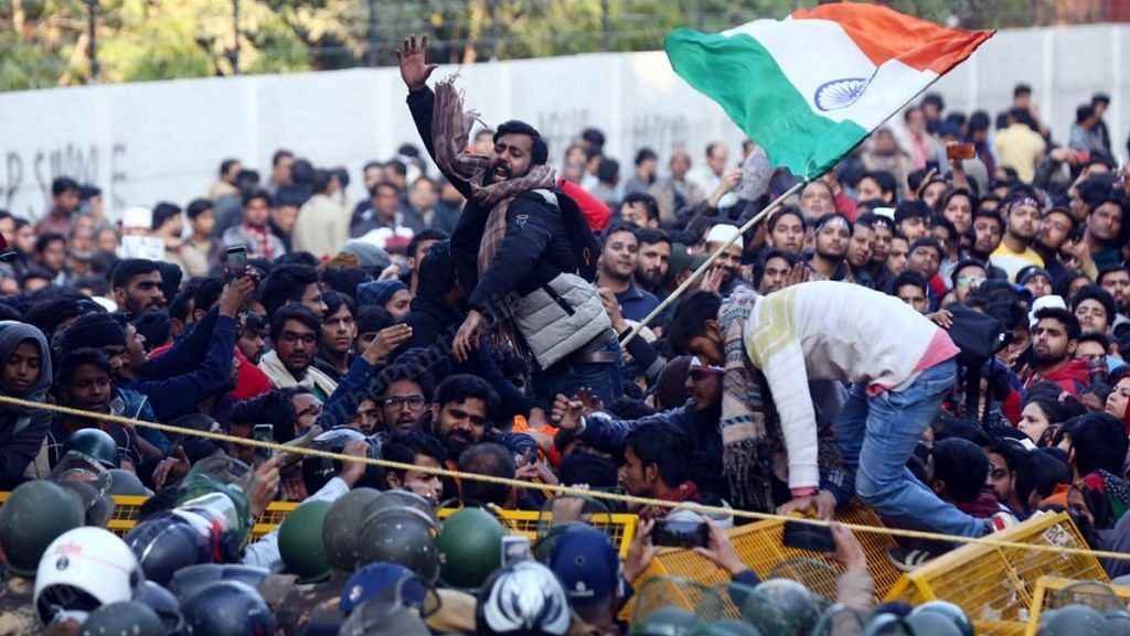 Protesters outside Jamia Millia Islamia, New Delhi | Suraj Singh Bisht | ThePrint