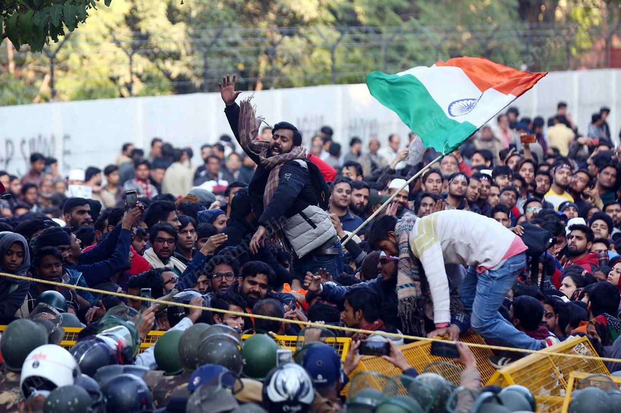 Students at the Jamia protest Thursday | Suraj Singh Bisht | ThePrint