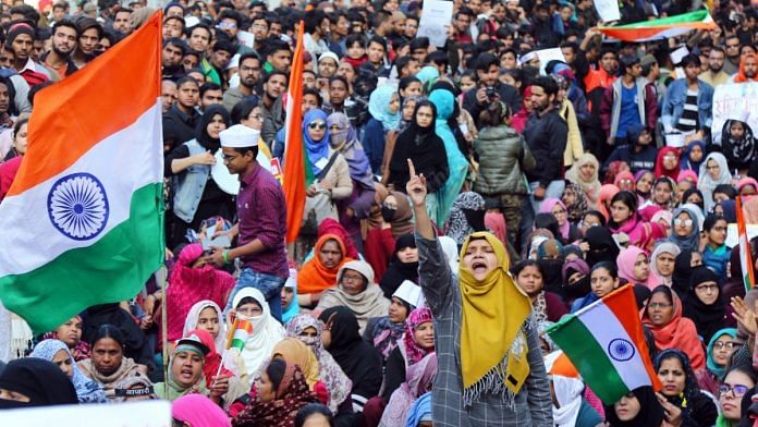 A demonstration at Jamia Millia Islamia after a gunman opened fire at anti-CAA protesters near the campus, injuring a student, Thursday