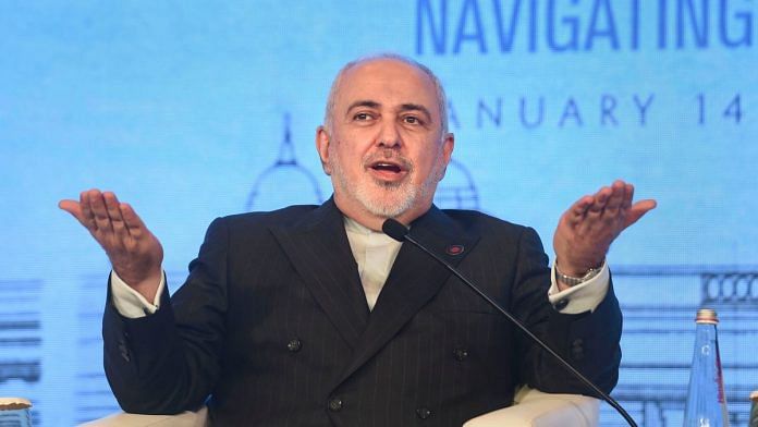 Iran's Foreign Minister Mohammad Javad Zarif addresses during Raisina Dialogue 2020